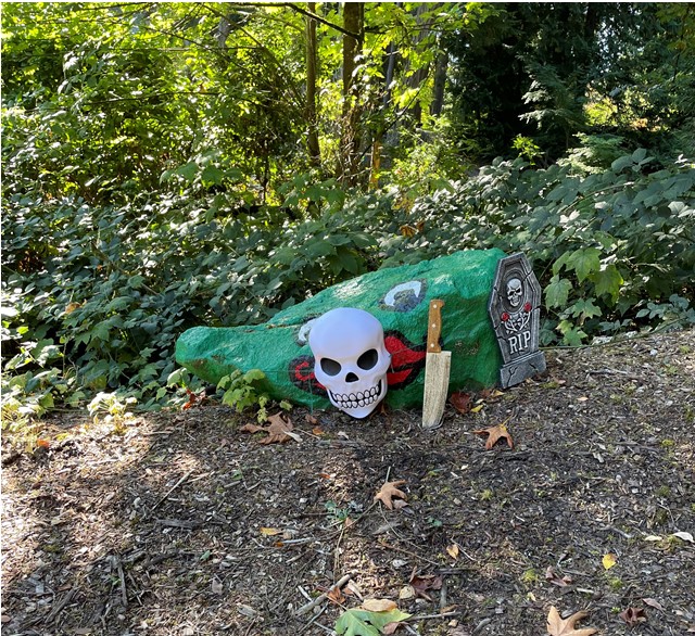 Frog Rock decorated for Halloween 2025