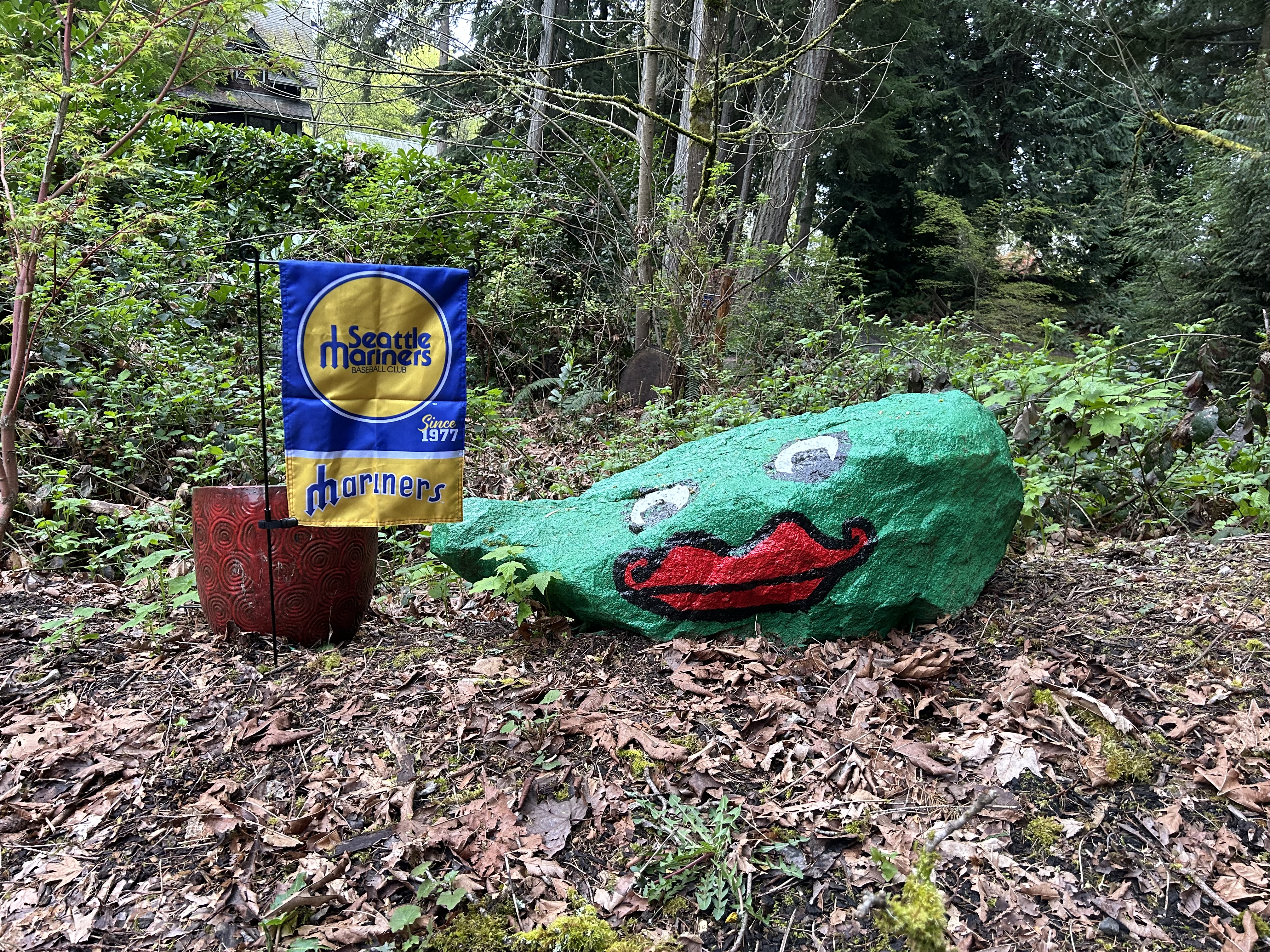 Frog Rock decorated for Opening Day 2026